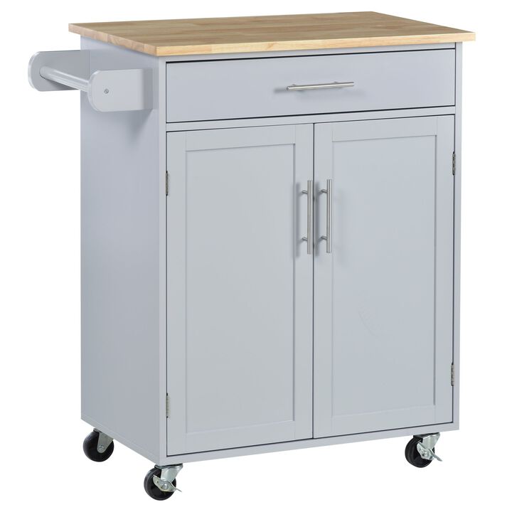 Gray Mobile Kitchen: Rolling Cart Island with Drawer and Towel Rack