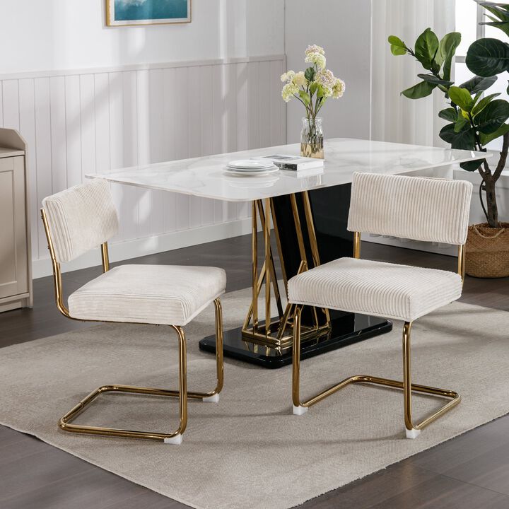 Hivvago Set of 2 Modern Dining Chairs in Corduroy Fabric with Gold Metal Base