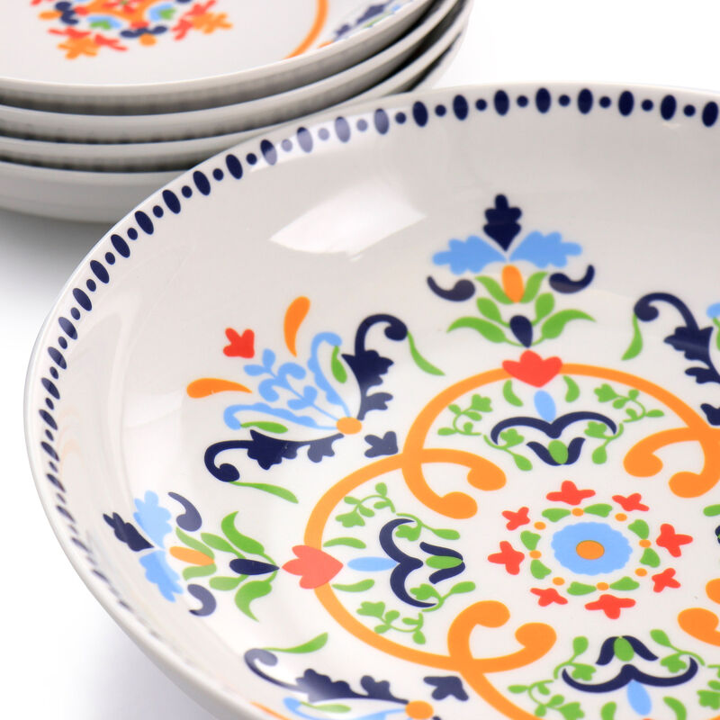 Gibson Home Tijuana 5 Piece Fine Cermic Pasta Bowl Set in White and Multi