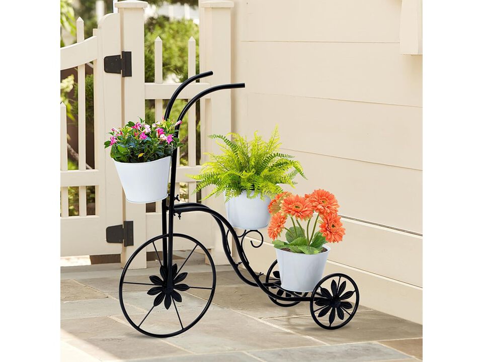 LEWIS&WAYNE Metal Tricycle Planter, 3 Tier Floral Flower Plant Stand