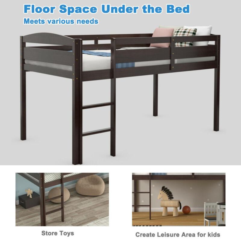 Hivvago Wooden Twin Low Loft Bunk Bed with Guard Rail and Ladder