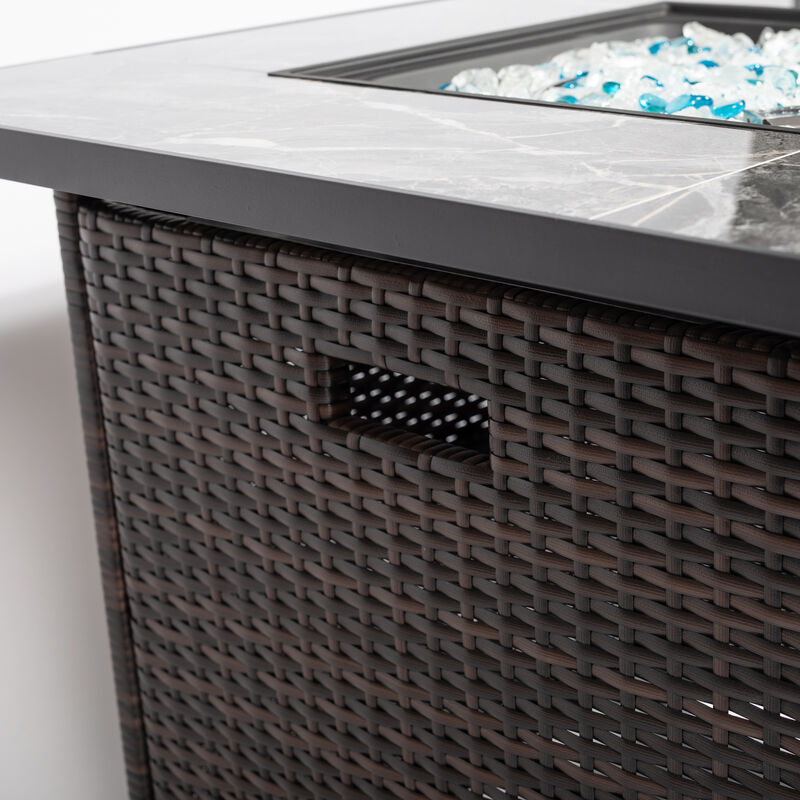 Streamdale 30" Outdoor Fire Table with Glass Rocks and Rain Cover