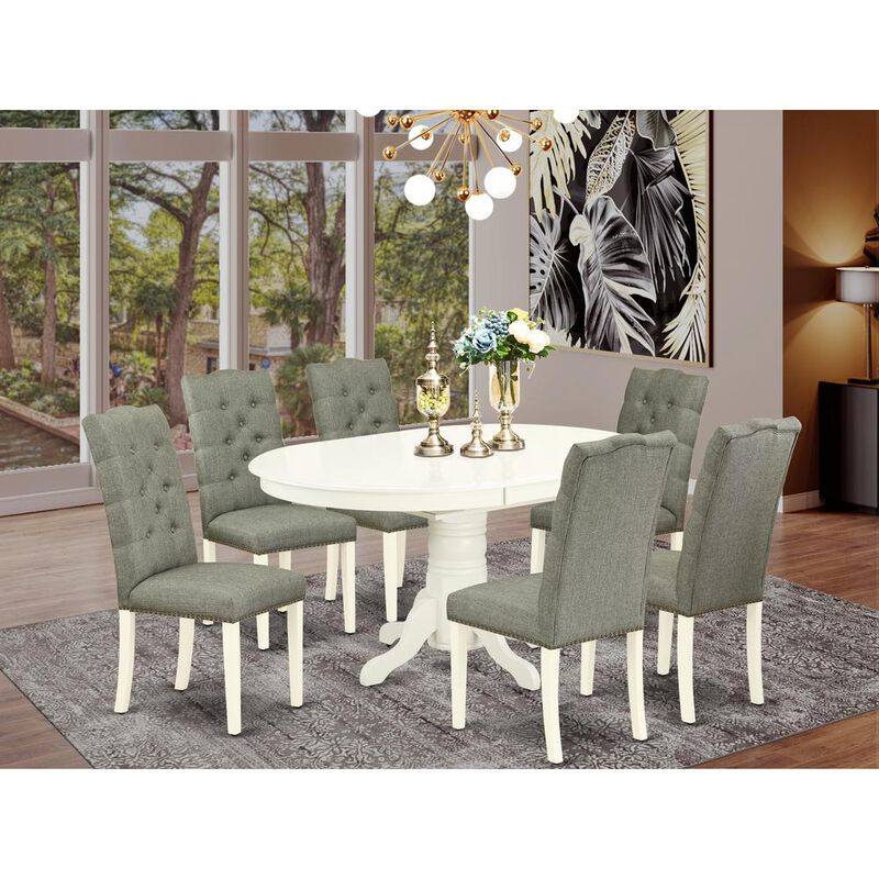 East West Furniture Dining Room Set Linen White, AVEL7-LWH-07