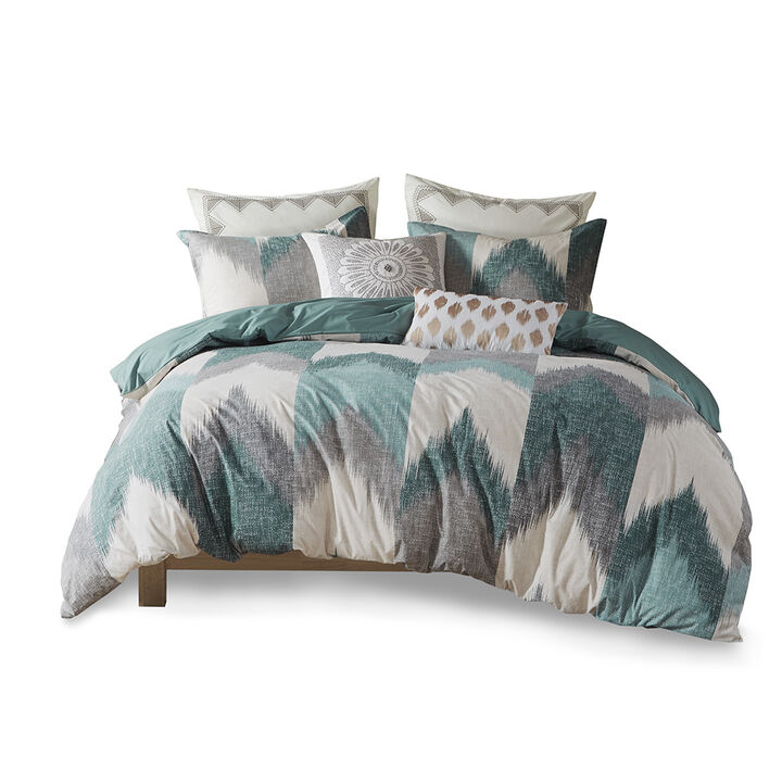Gracie Mills Heise 3-Piece Modern Ikat Chevron Duvet Cover Set