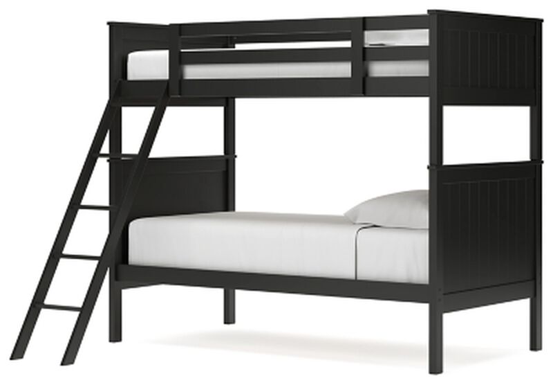 Nextonfort Twin Over Twin Bunk Bed in Black