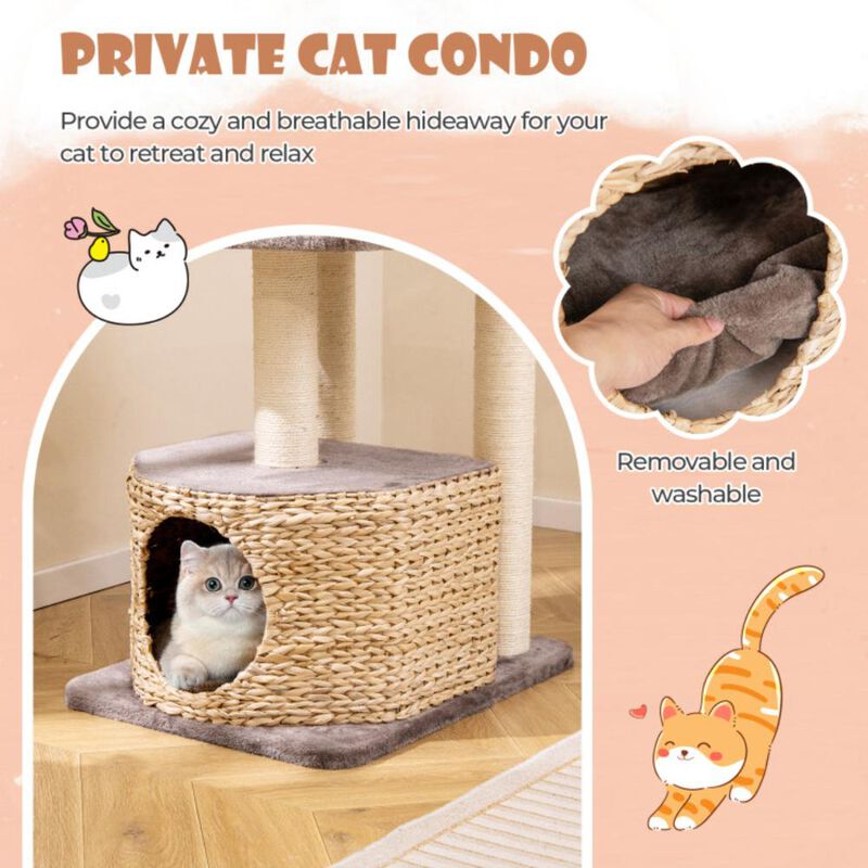 Hivvago 4-Layer Cat Tower with Scratching Posts Condo and Washable Cushions-Coffee