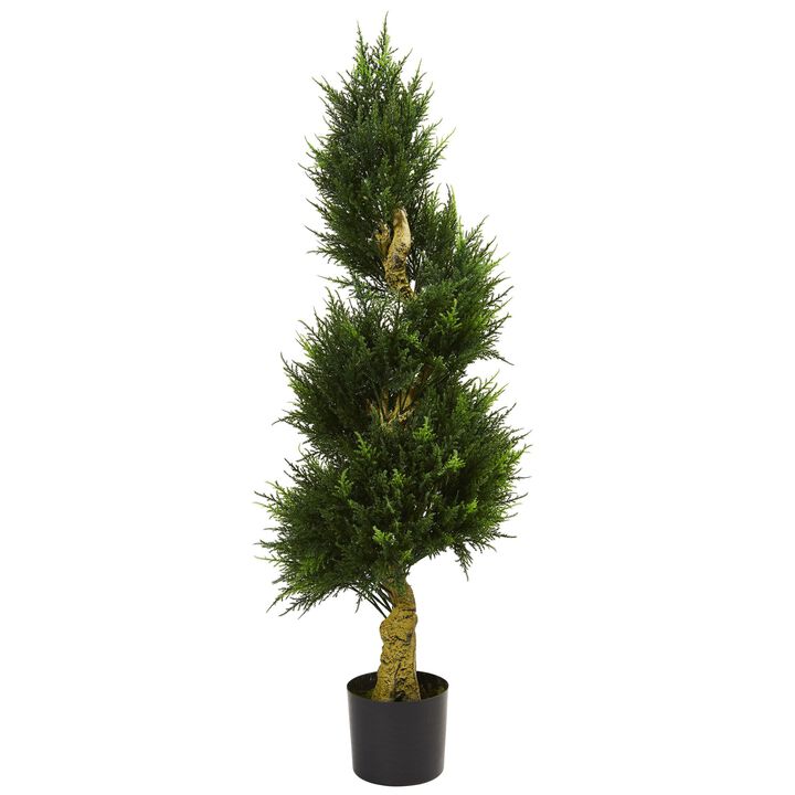 Hivvago 4.5 Feet Spiral Cypress Artificial Tree UV Resistant (Indoor/Outdoor)