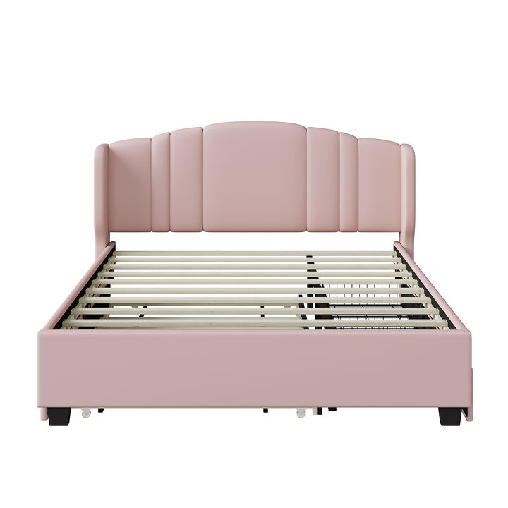 Merax Linen Platform Bed with Twin Trundle and Drawers