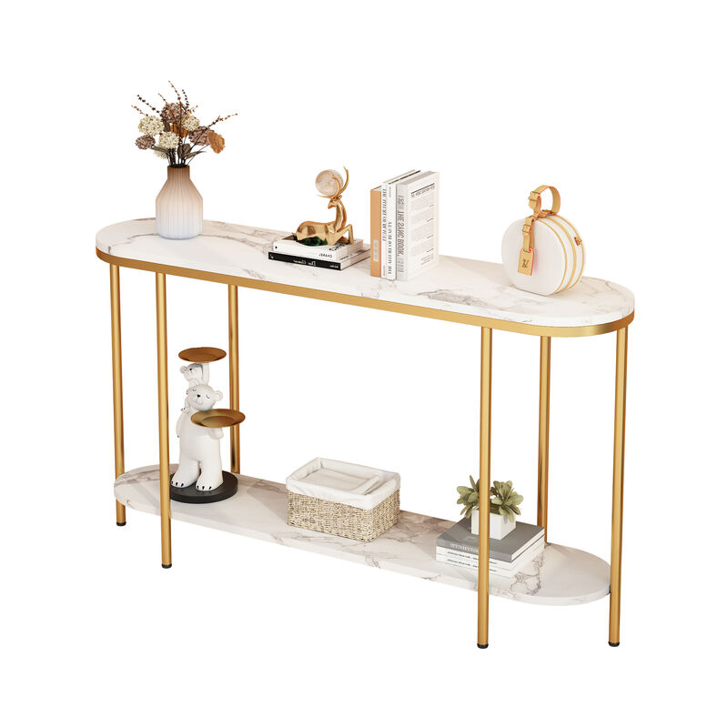 2-Tier Console Table Narrow Entryway Table for Hallway or Living Room Storage and Display