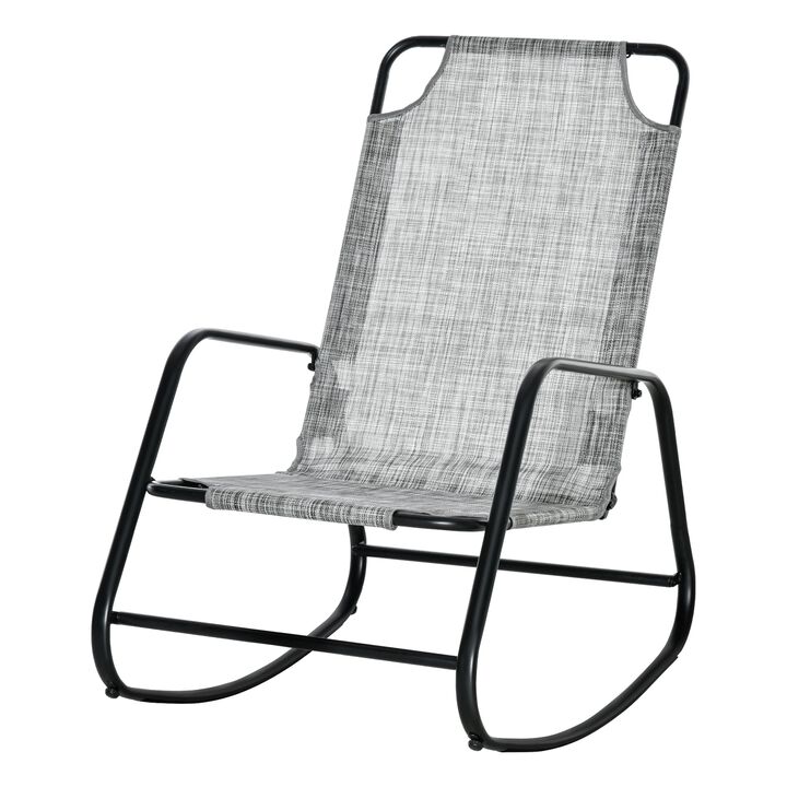 Grey Patio Comfort: Outdoor Sling Fabric Rocking Chair