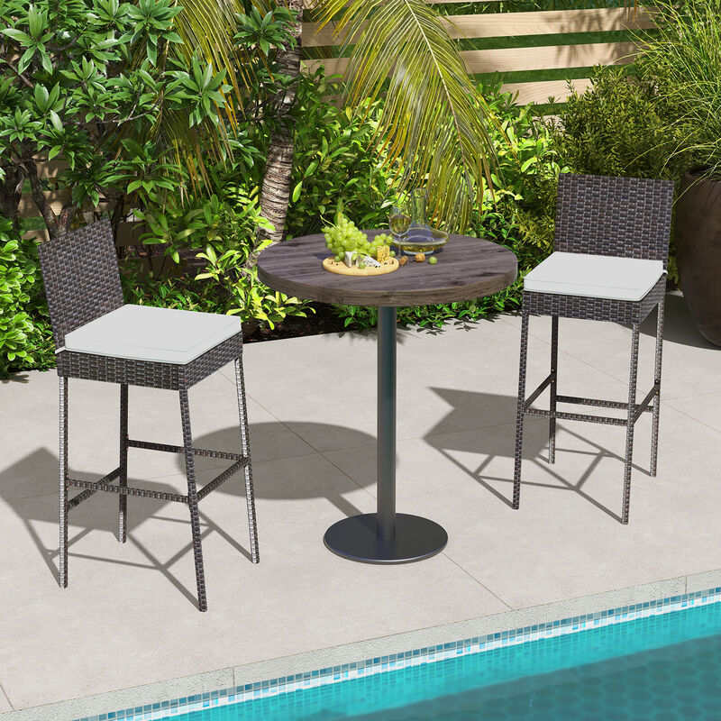 Patio Wicker Barstools with Seat Cushion and Footrest