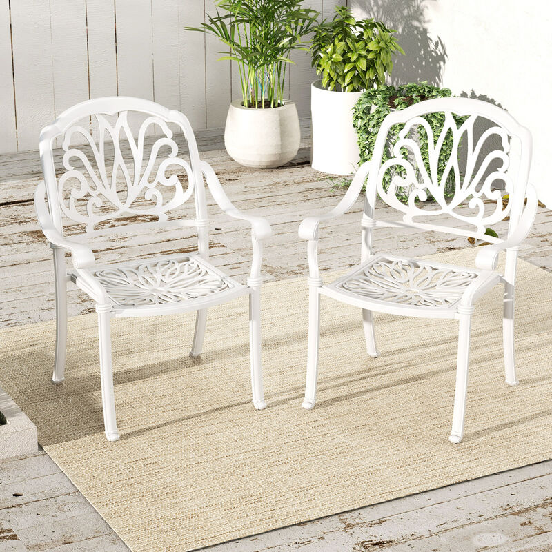 2 Pieces Patio Cast Aluminum Dining Chairs with Armrests For Garden Seating