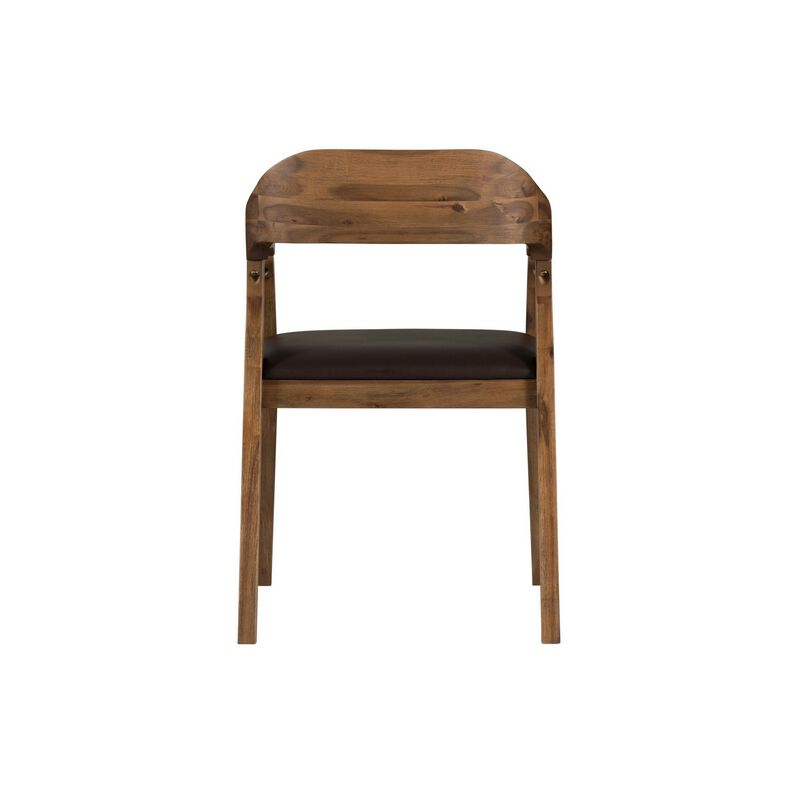 Curved Panel Back Dining Chair with Sleek Track Arms, Brown - Benzara