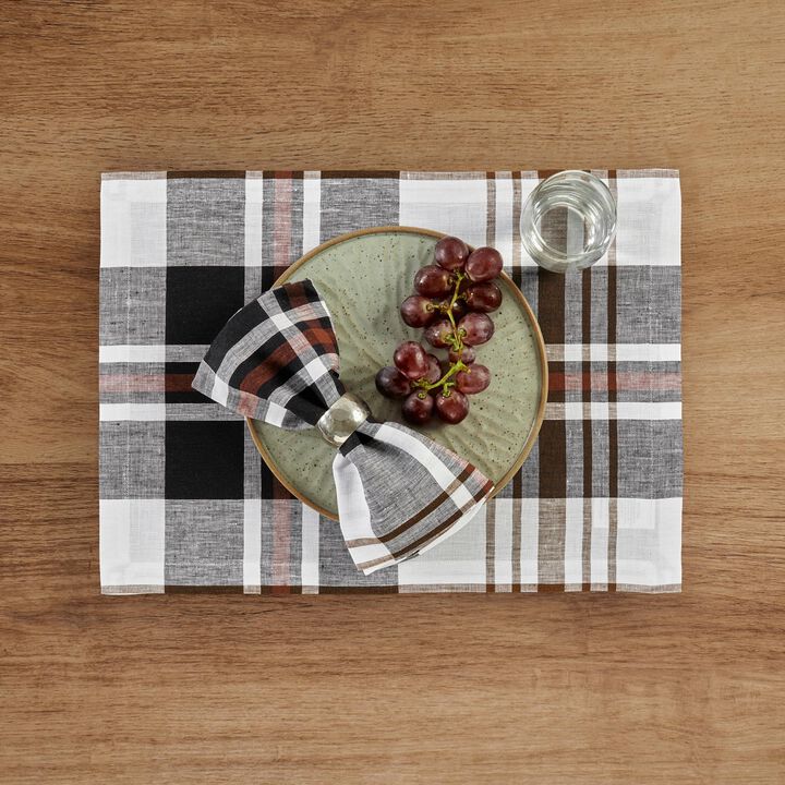 Solino Home 100% Pure Linen Cloth Napkins  20 x 20 Inch Set of 4 | Oxford Plaid Dinner Napkins