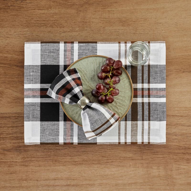 Solino Home 100% Pure Linen Cloth Napkins  20 x 20 Inch Set of 4 | Oxford Plaid Dinner Napkins