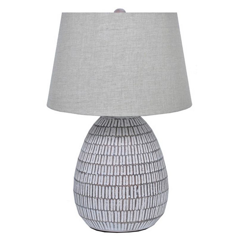 Gyen 29 Inch Table Lamp, Antique White Pattern Pot Base, Gray Empire Shade - Benzara