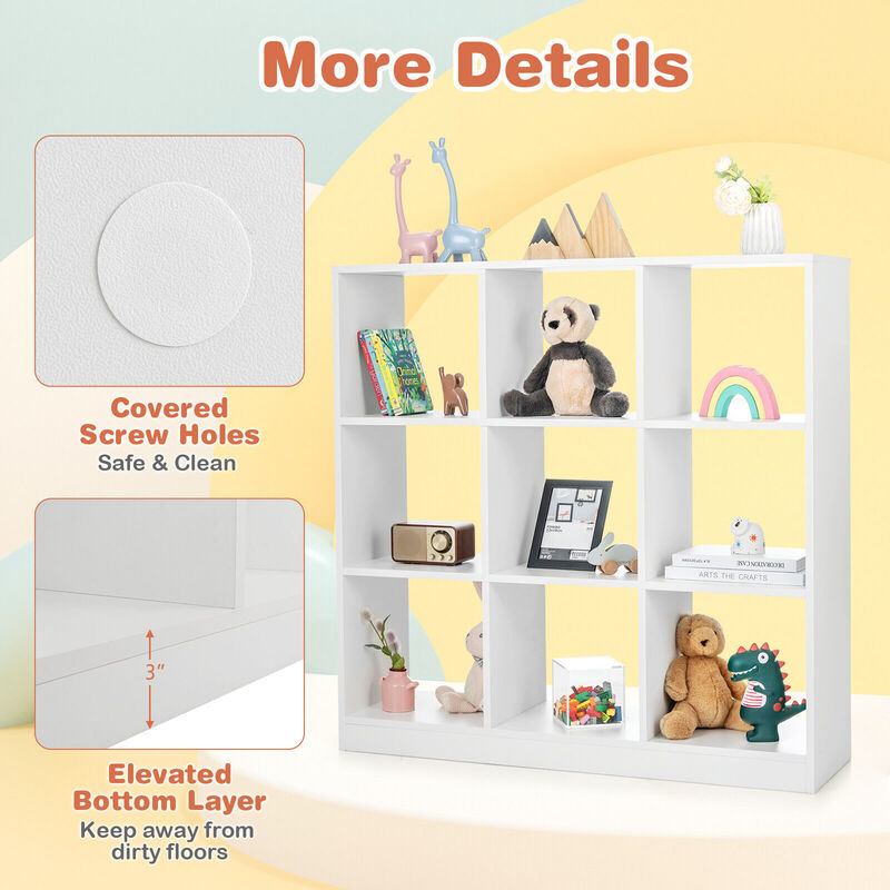 Modern 9-Cube Bookcase with 2 Anti-Tipping Kits for Books Toys Ornaments-White