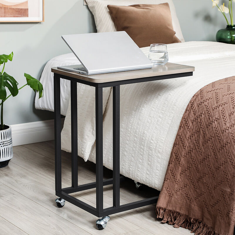 Rolling C-Shaped End Table with Metal Frame for Living Room or Bedroom