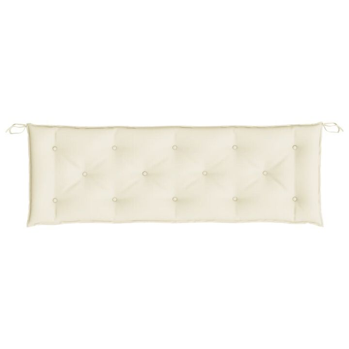 Claire Outdoor Cushion for Bench, Tufted White Oxford Fabric, 59 Inch - Benzara