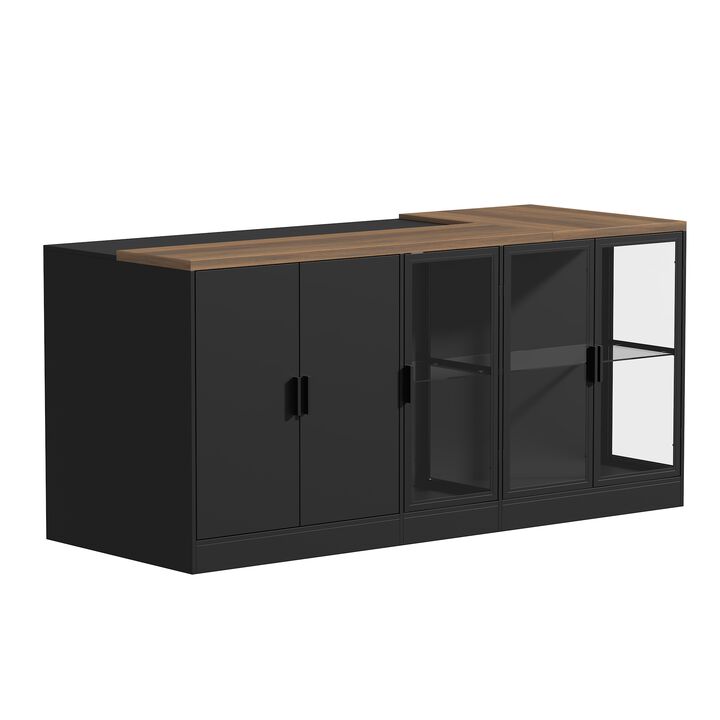 FUFU&GAGA Black Mdf Base with Mdf Top Kitchen Island (36.6-in x 77.6-in x 30.3-in),Black