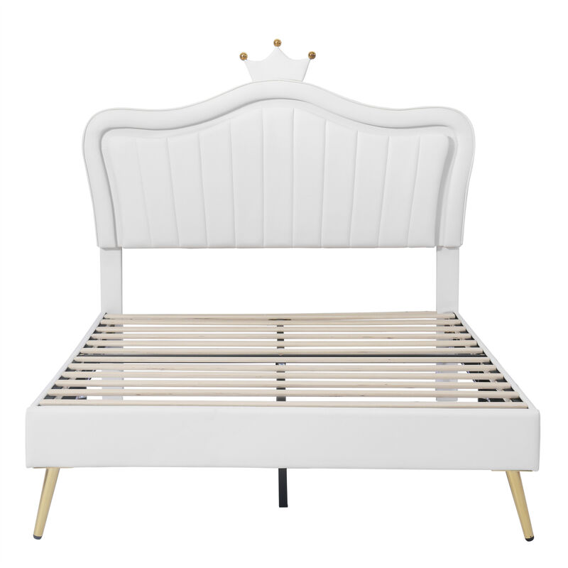 LED Light Upholstered Bed Frame & Crown Headboard