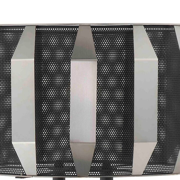 Pin 21 Inch Table Lamp, Wide Drum Metal Shade, Accent Round Base, Black-Benzara