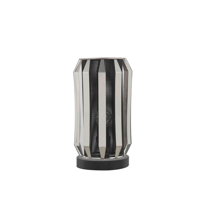 Pin 13 Inch Table Lamp, Accent Cylinder Metal Shade, Round Base, Black-Benzara