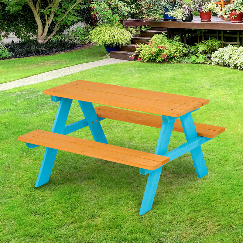 Teamson Kids - Outdoor Picnic Table & Chair Set - Wood / Aqua