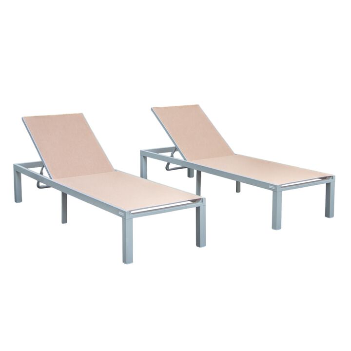 LeisureMod Marlin Patio Chaise Lounge Chair With Grey Aluminum Frame, Set of 2