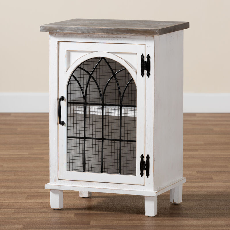 Baxton Studio Faron Two Tone Distressed White And Oak Brown Finished Wood 1 Door End Table