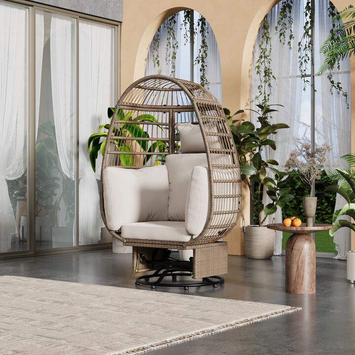 Merax Egg-shape Outdoor Swivel Chair with Cushions