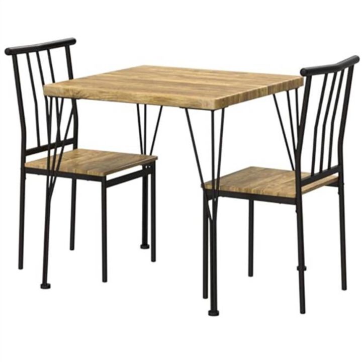 Hivvago Modern 3 Piece Metal Frame Dining Set with Wood Top Table and 2 Chairs