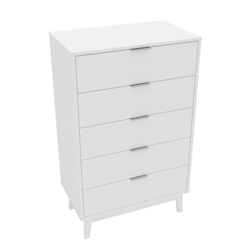 Polifurniture Victoria Modern 5 Drawer Dresser, White