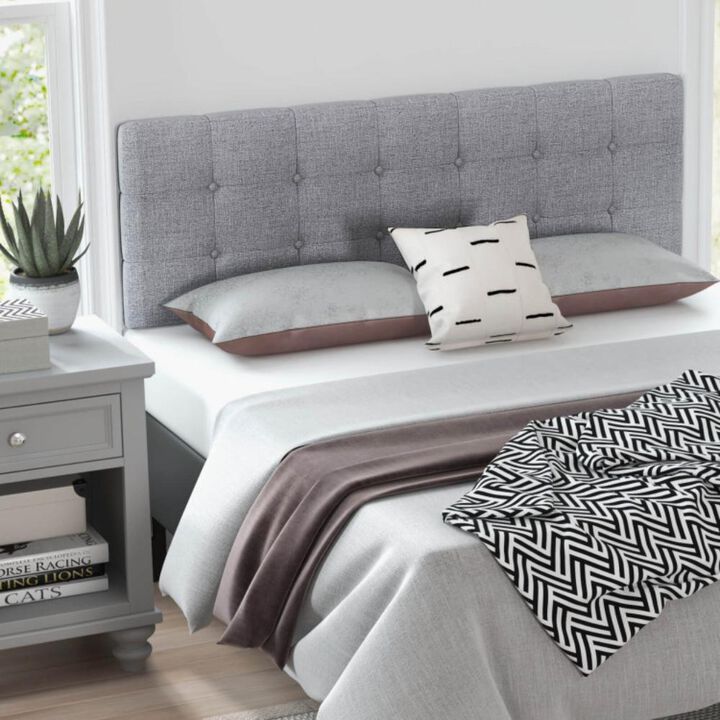 Hivvago Linen Upholstered Headboard with Solid Rubber Wood Legs-Gray