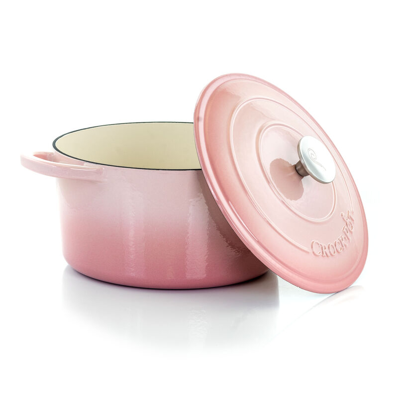 Crock-Pot Artisan 2 Piece 5 Quarts Enamled Cast Iron Dutch Oven in Blush Pink
