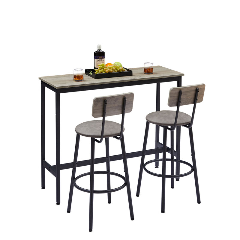 Bar Table Set With 2 Bar Stools PU Soft Seat With Backrest, 43.31" L X 15.75" W X 35.43"