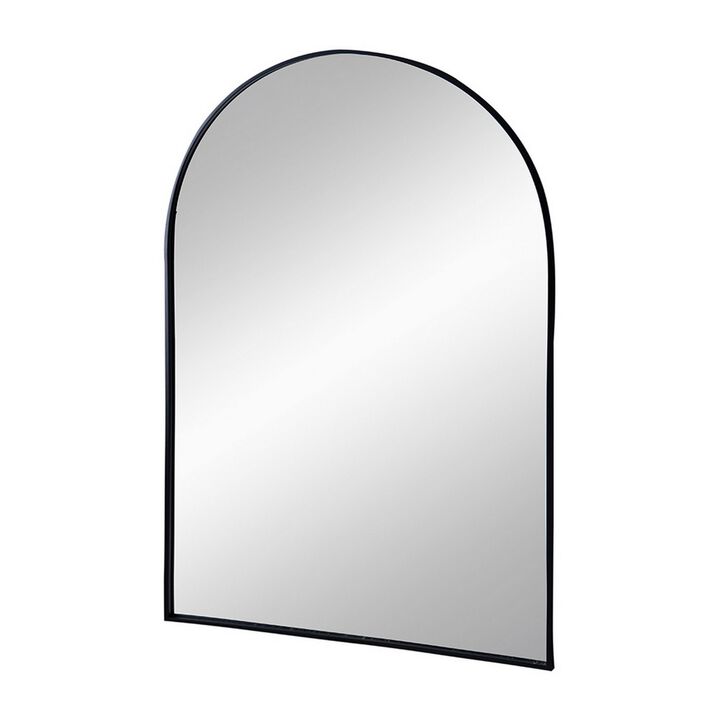 Cod 36 Inch Wall Mounted Mirror, Wide Arched Design Black Metal Frame-Benzara