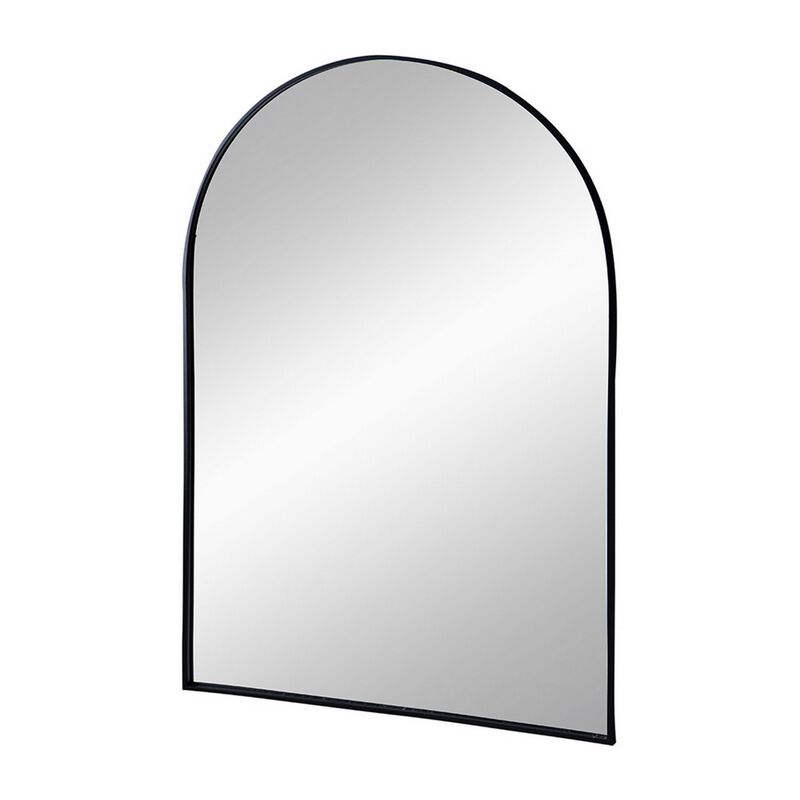 Cod 36 Inch Wall Mounted Mirror, Wide Arched Design Black Metal Frame-Benzara