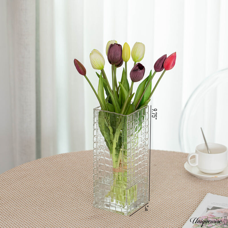 10-Inch Square Frosted Clear Glass Vase