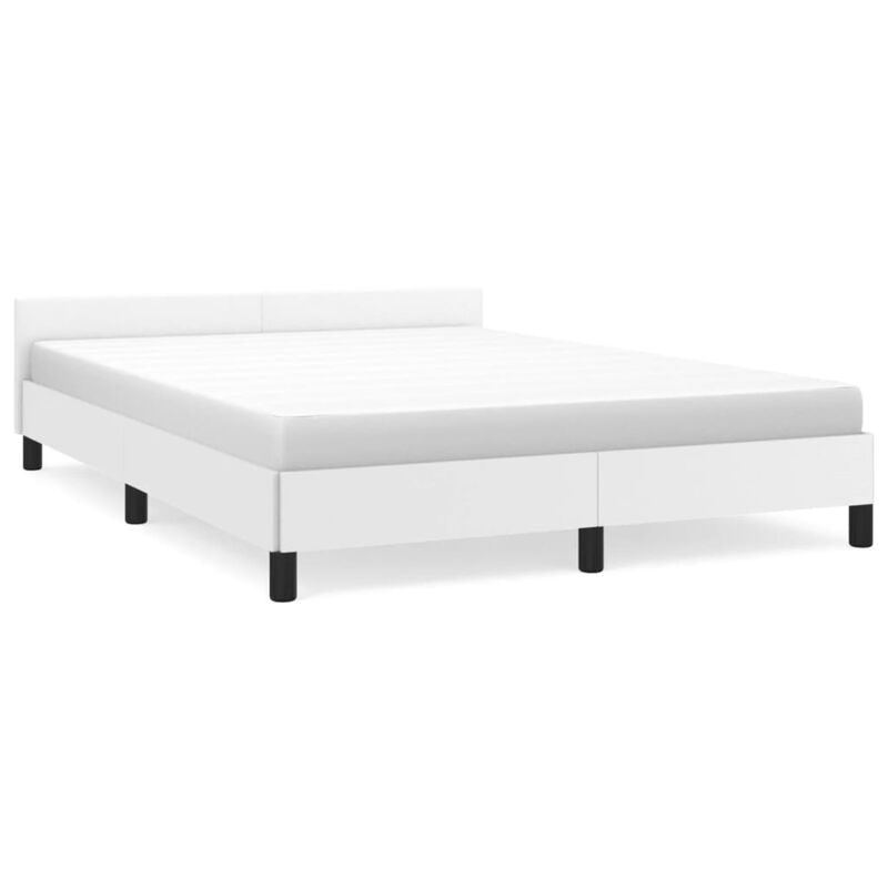 vidaXL White Queen Bed Frame with Headboard - Faux Leather Finish - Engineered Wood Construction - Suitable for 59.8"x79.9" Mattress - Modern Design