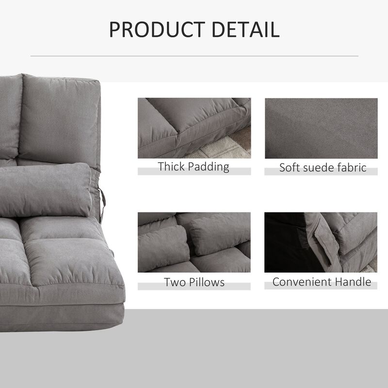 Dark Gray Convertible Bed Chair: Foldable, Adjustable, 2 Pillows
