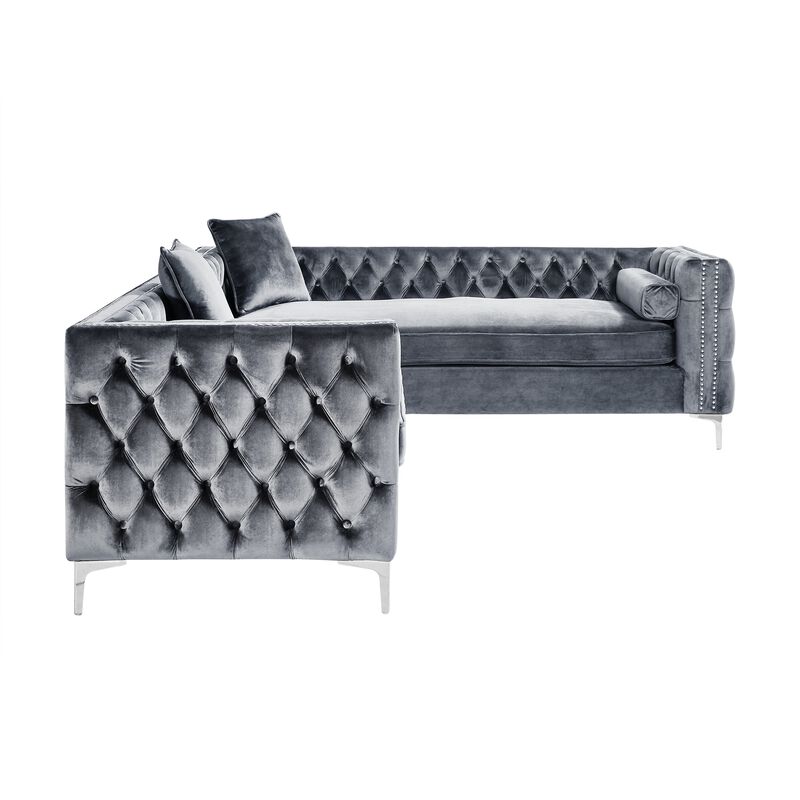 Inspired Home Clarinda Velvet Left Facing Corner Sectional Sofa