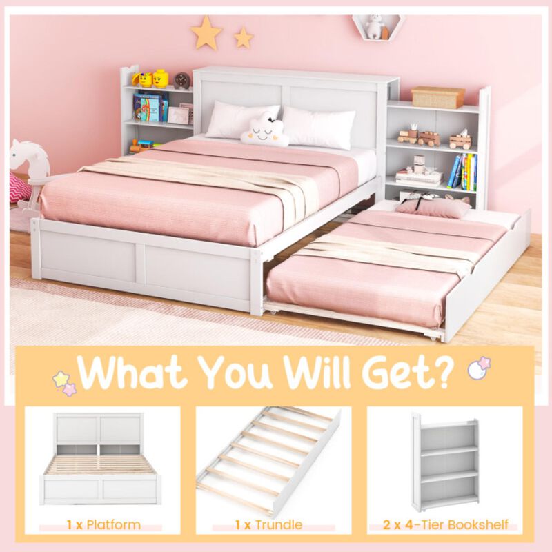 Hivvago Kids Wooden Platform Bed with Trundle Storage Headboard