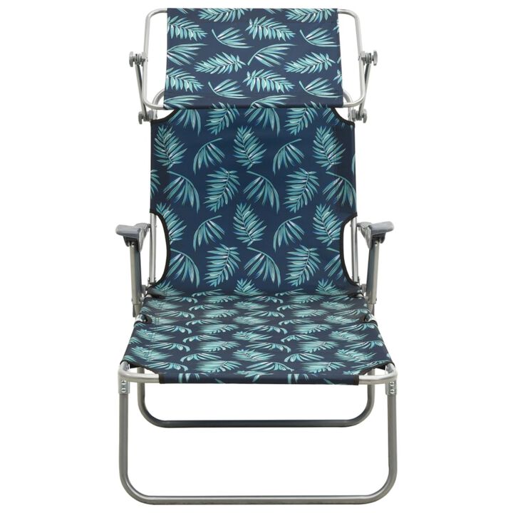 vidaXL Sun Lounger with Canopy - Adjustable, Foldable and Portable Outdoor Day Bed with Leaf Print & Powder-Coated Steel Frame - Perfect for Garden, Beach and Poolside