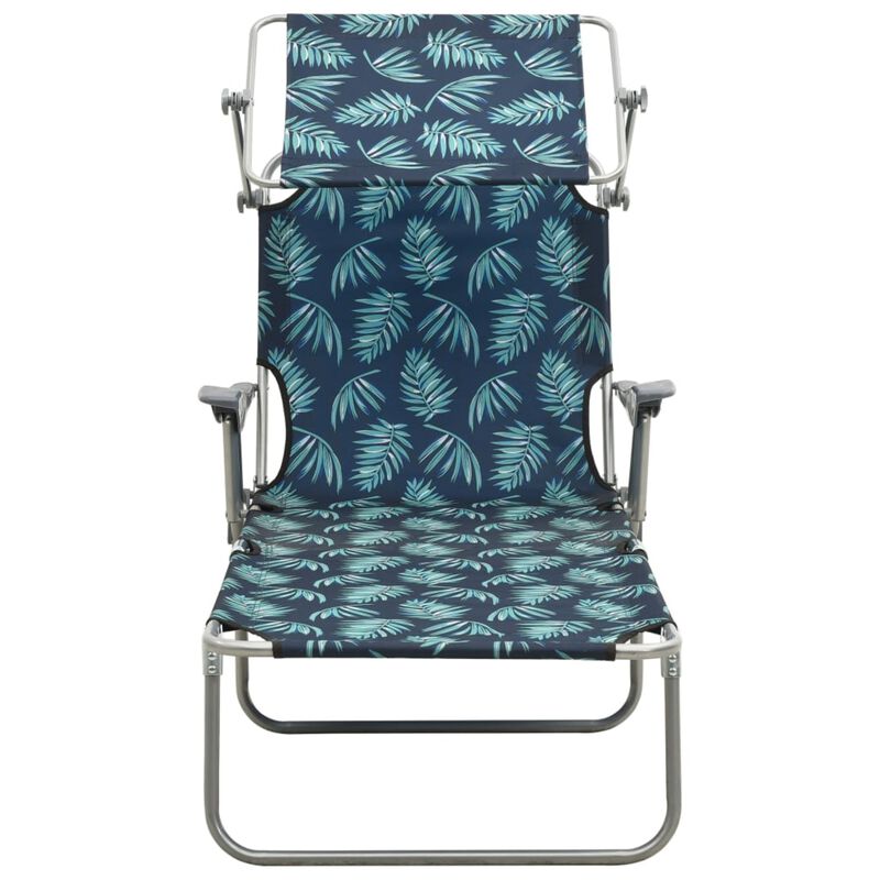 vidaXL Sun Lounger with Canopy - Adjustable, Foldable and Portable Outdoor Day Bed with Leaf Print & Powder-Coated Steel Frame - Perfect for Garden, Beach and Poolside