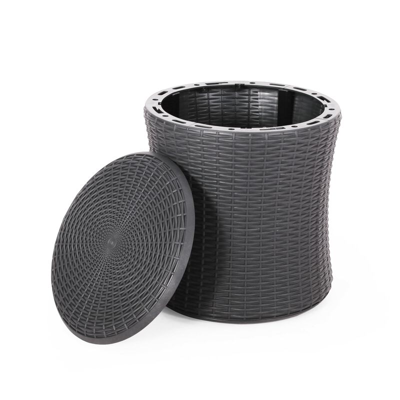 Lifo Outdoor End Table, Storage, 19 Inch, Gray Woven Polypropylene - Benzara