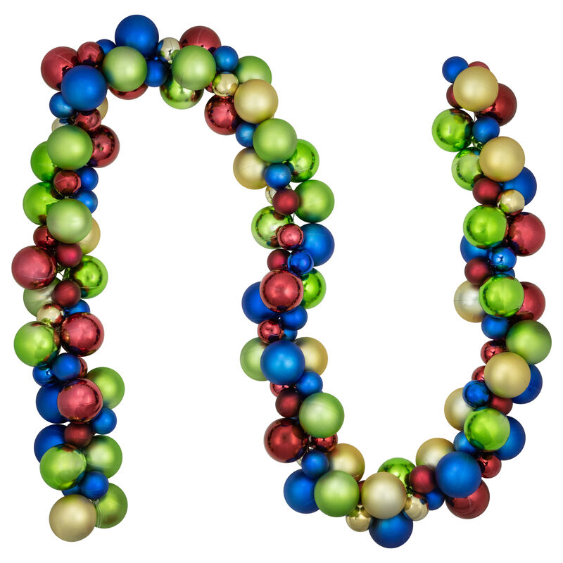 6' Multicolor 2-Finish Shatterproof Ball Christmas Garland