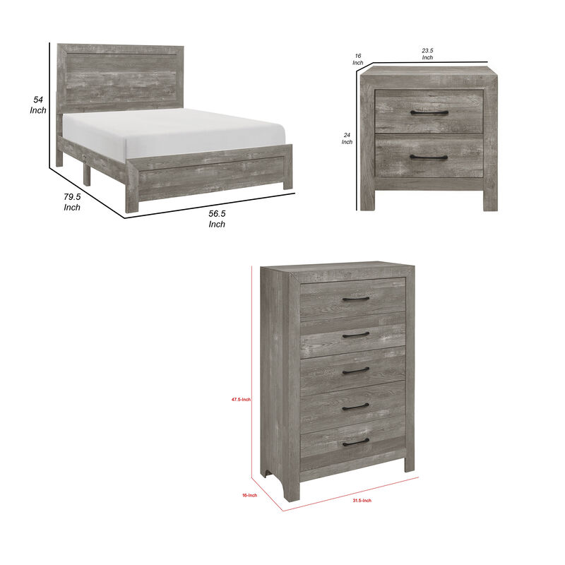 Eb Three Piece Full Size Bedroom Set, Farmhouse Style, Gray, Black - Benzara