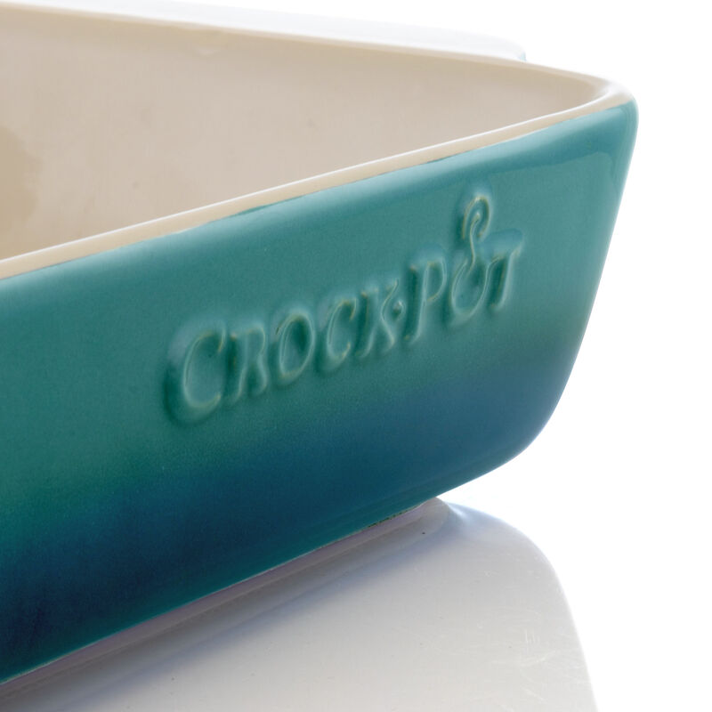 Crock Pot Artisan 4 Quart Rectangular Stoneware Bake Pan in Gradient Teal