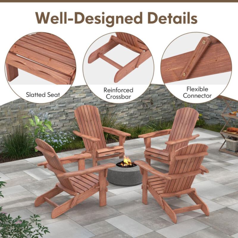 Hivvago 1 Piece Folding Adirondack Chair with High Backrest and Wide Armrests